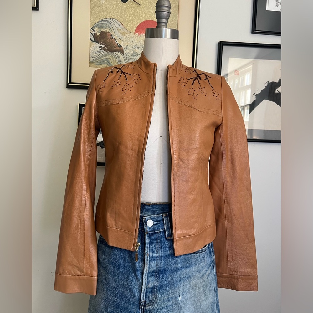 Vintage Late 90’s BCBG MaxAzria Camel Leather Jacket Size 2